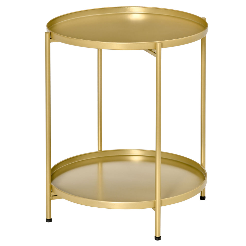Table d'appoint dorée à 2 niveaux