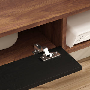 47" Floating Wall Mounted TV Stand with Drop-Down Drawer and 2 Open Shelves, Walnut