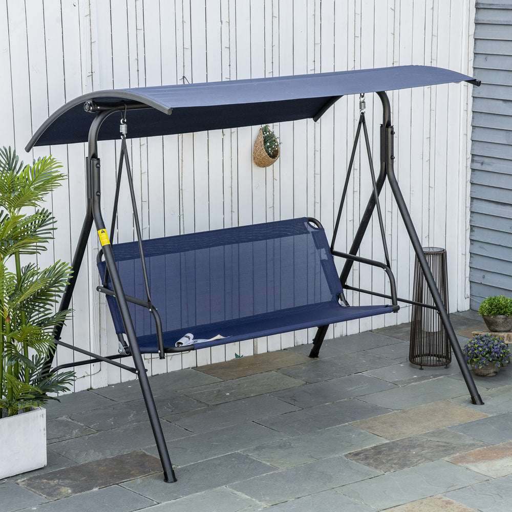 3-Seater Outdoor Porch Swing with Adjustable Canopy, Patio Swing Chair for Garden, Poolside, Backyard, Dark Blue