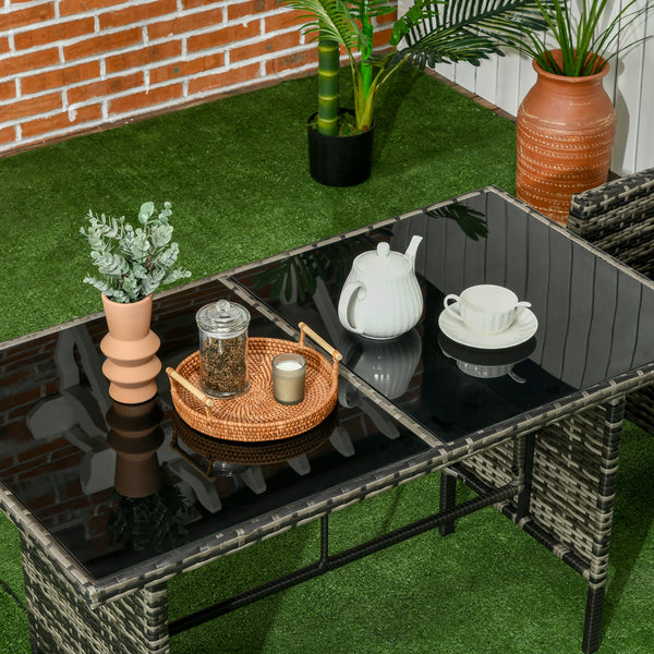 Ensemble de meubles 6 pièces avec chaises, poufs, canapé, table en verre et coussins, ensemble de meubles, gris