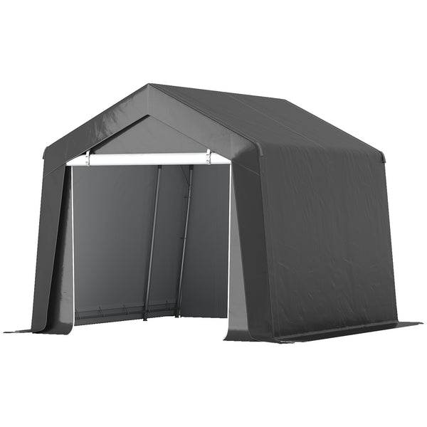 Portable garden shed with roll-up door, dark grey