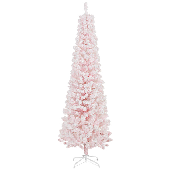 Sapin de Noël givré rose de 6 pieds en forme de crayon