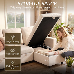 83" Sofa Bed, Pull Out Sleeper L Shaped Sectional Couch with Reversible Storage Chaise, Wide and Deep Seat, Cream White