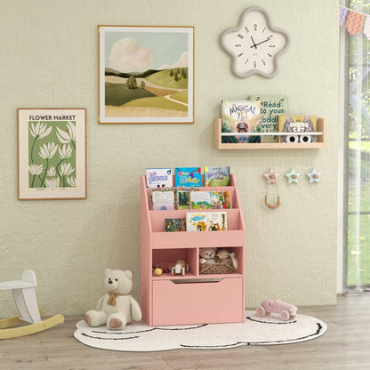 Bibliothèque pour enfants avec tiroir de rangement pour livres, coin lecture, rose