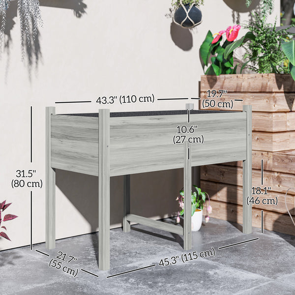 Jardinière surélevée en bois avec trous de drainage pour légumes, fleurs et parterres de jardin extérieurs, 115 x 55 x 80 cm, gris