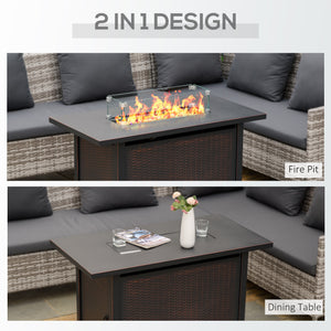43" Outdoor Propane Gas Fire Pit Table, Wicker Patio Gas Firepit w/ Glass Wind Guard, 50,000 BTU CSA Certified Bronze