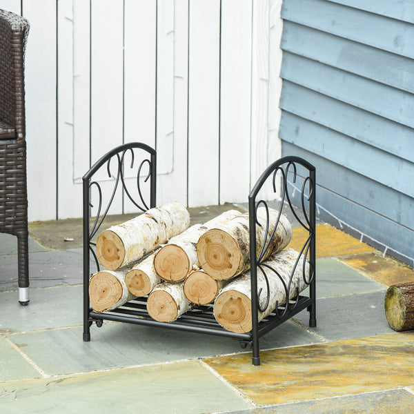 Porte-bûches robuste en métal de 40 cm noir