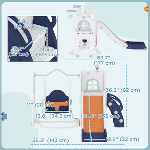 Ensemble de jeux d'intérieur Qaba 6 en 1 avec toboggan, balançoire, panier de basket, structure d'escalade, espace de rangement et télescope