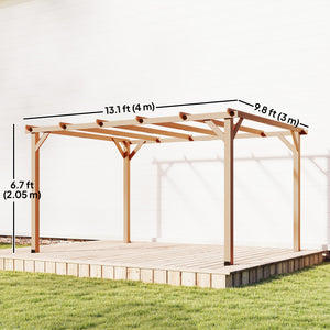Pergola en bois 10' x 13', supports triangulaires, ancrages en béton, bois naturel