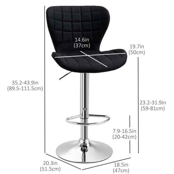 Lot de 2 tabourets de bar pivotants à hauteur réglable avec repose-pieds, noir