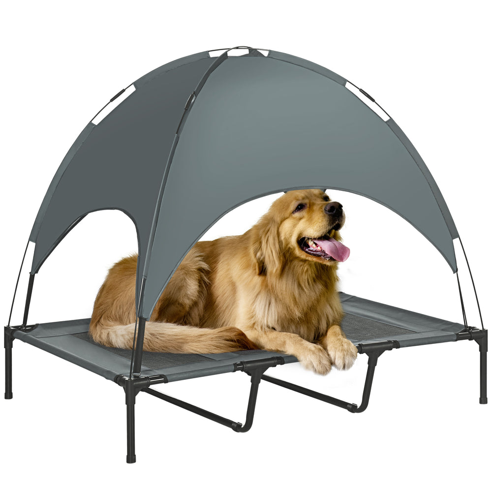 Lit surélevé pour chien avec auvent, gris