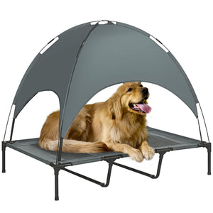 Lit surélevé pour chien avec auvent, gris