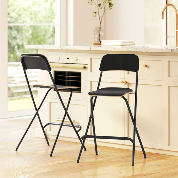 Set of 2 folding bar stools, black