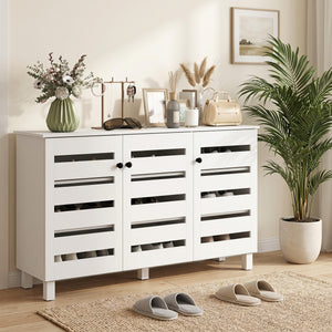 Meuble à chaussures avec 2 armoires et tablettes ajustables pour 15 paires, blanc