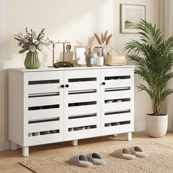 Meuble à chaussures avec 2 armoires et tablettes ajustables pour 15 paires, blanc