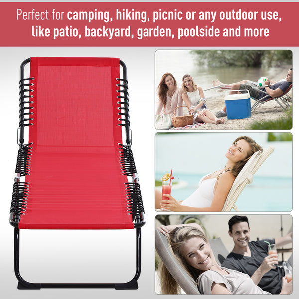Chaise longue pliante d'extérieur réglable en 4 positions avec appui-tête, rouge bordeaux