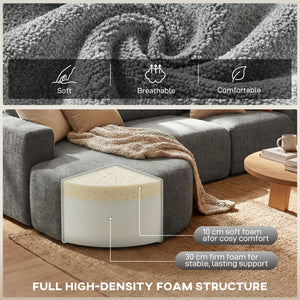 Canapé d'angle modulable sans ossature, avec méridienne et assise profonde, gris foncé