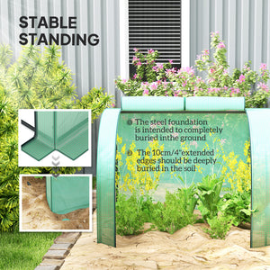 Miniature tunnel greenhouse with polyethylene cover, green