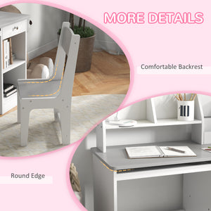 Desk and chair set for children aged 4 to 8 years with storage, gray