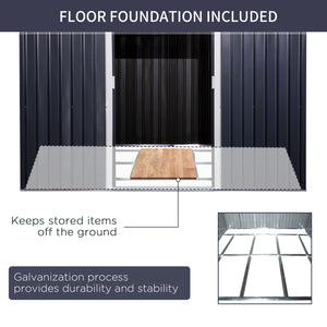 Abri de jardin en métal avec double porte coulissante et 4 aérations, gris foncé