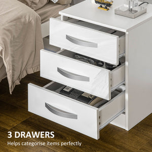 Ensemble de 2 tables de chevet modernes avec 3 tiroirs brillants, blanc