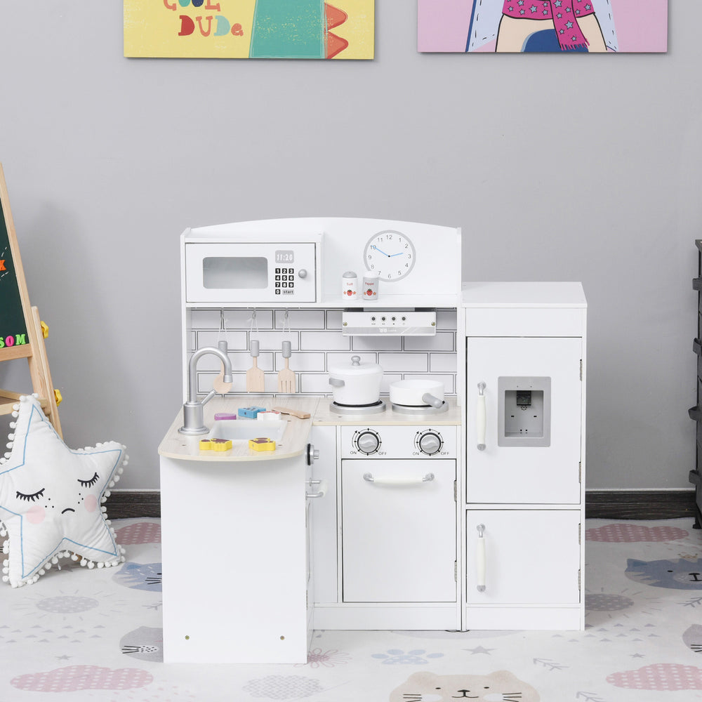Cuisine pour enfants avec fontaine à eau, micro-ondes et accessoires, blanc