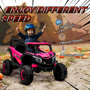 Voiture électrique 12 V avec télécommande, UTV électrique à batterie avec suspension à ressorts, rose