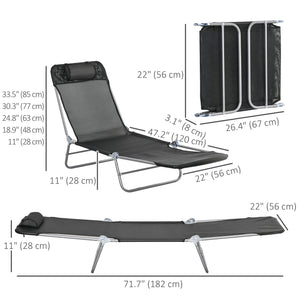Folding Outdoor Lounge Chair Set of 2, Reclining Tanning Chair with 5-Position Adjustable Backrest, Black