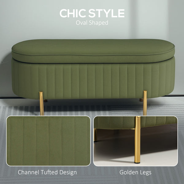 Banc de chambre rembourré capitonné avec pieds en métal, vert foncé