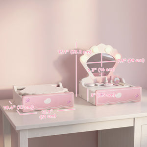 Coiffeuse de jeu pour enfant avec miroir lumineux, tiroir et 8 accessoires