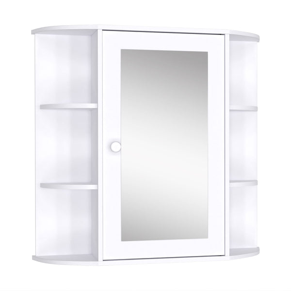 Armoire à pharmacie murale avec miroir, porte et étagères, blanche