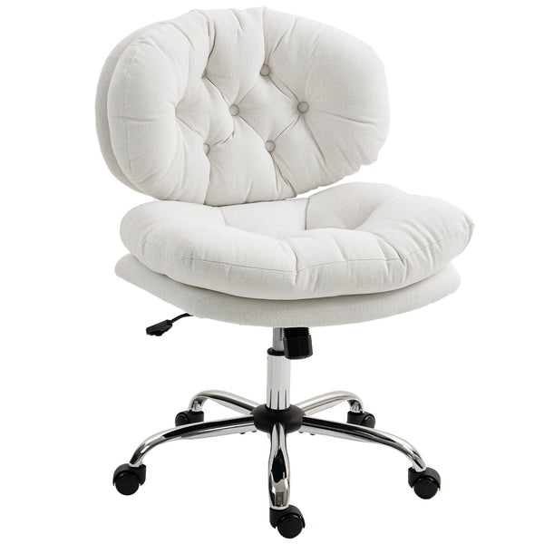 Office chair without armrests with a wide, padded seat, cream white