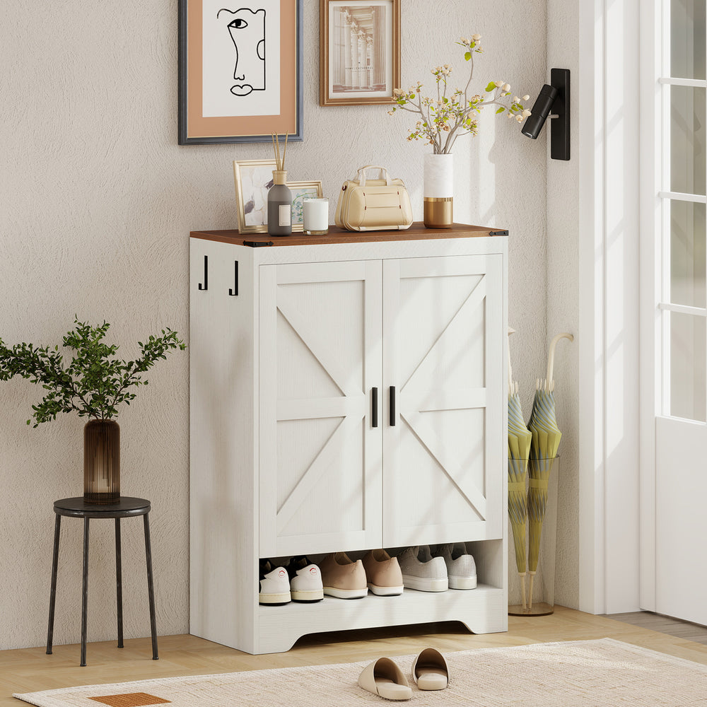 Meuble à chaussures à 5 niveaux pour 15 paires, style ferme, blanc