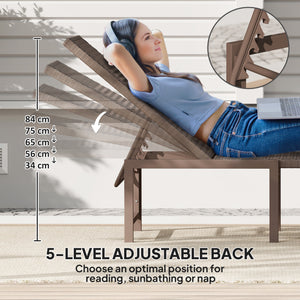 Chaise longue d'extérieur en osier inclinable en rotin avec dossier réglable, marron
