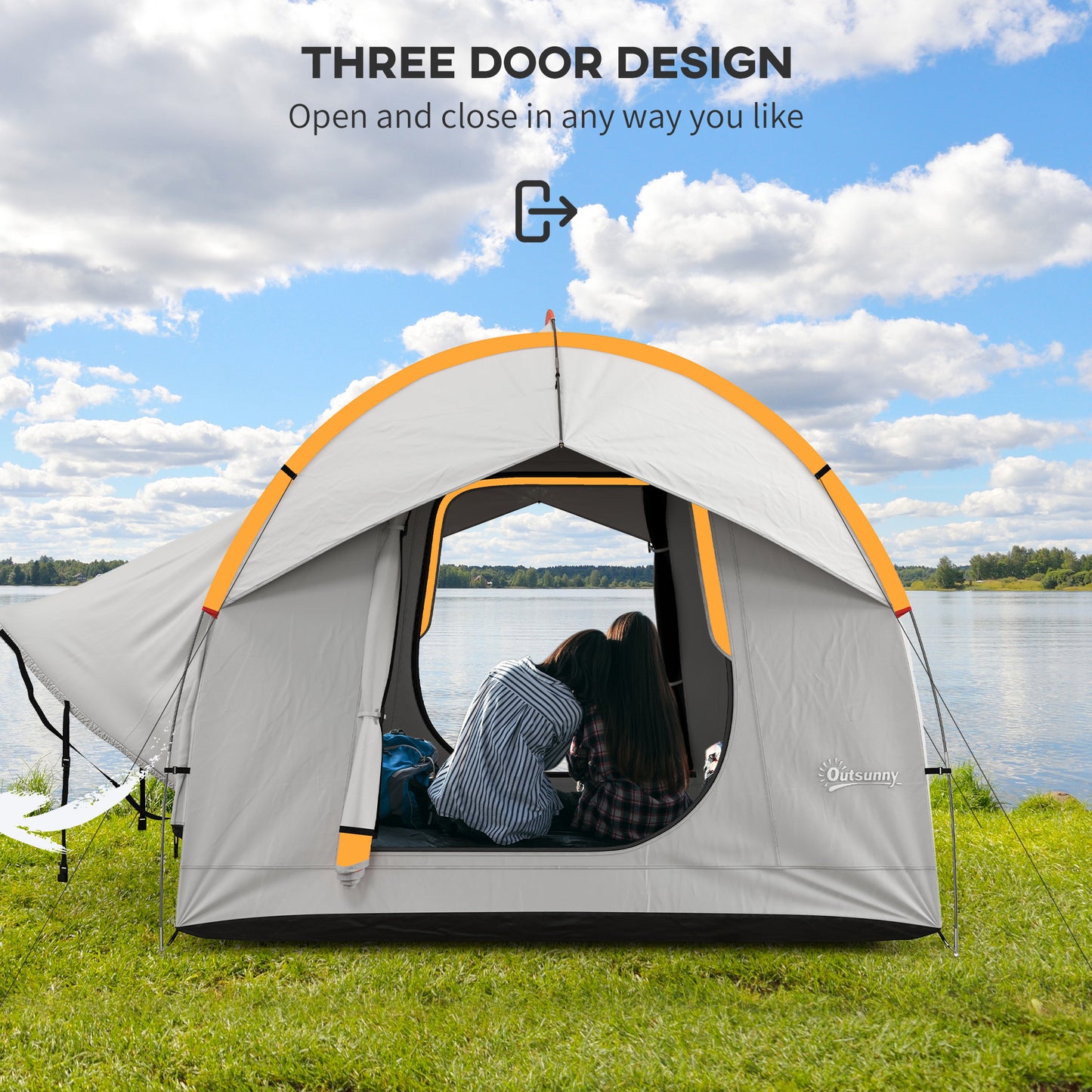 2000mm Waterproof SUV Tent, Car Tent with 3 Doors and Mesh Window, for 5-6 Person Campervan, Blue and Orange