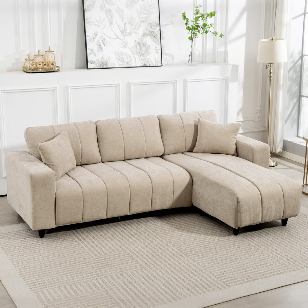Canapé sectionnel avec assise intégrée, méridienne amovible, 2 coussins, beige