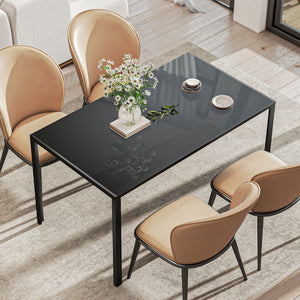 Rectangular kitchen table for 4 people with black tempered glass top