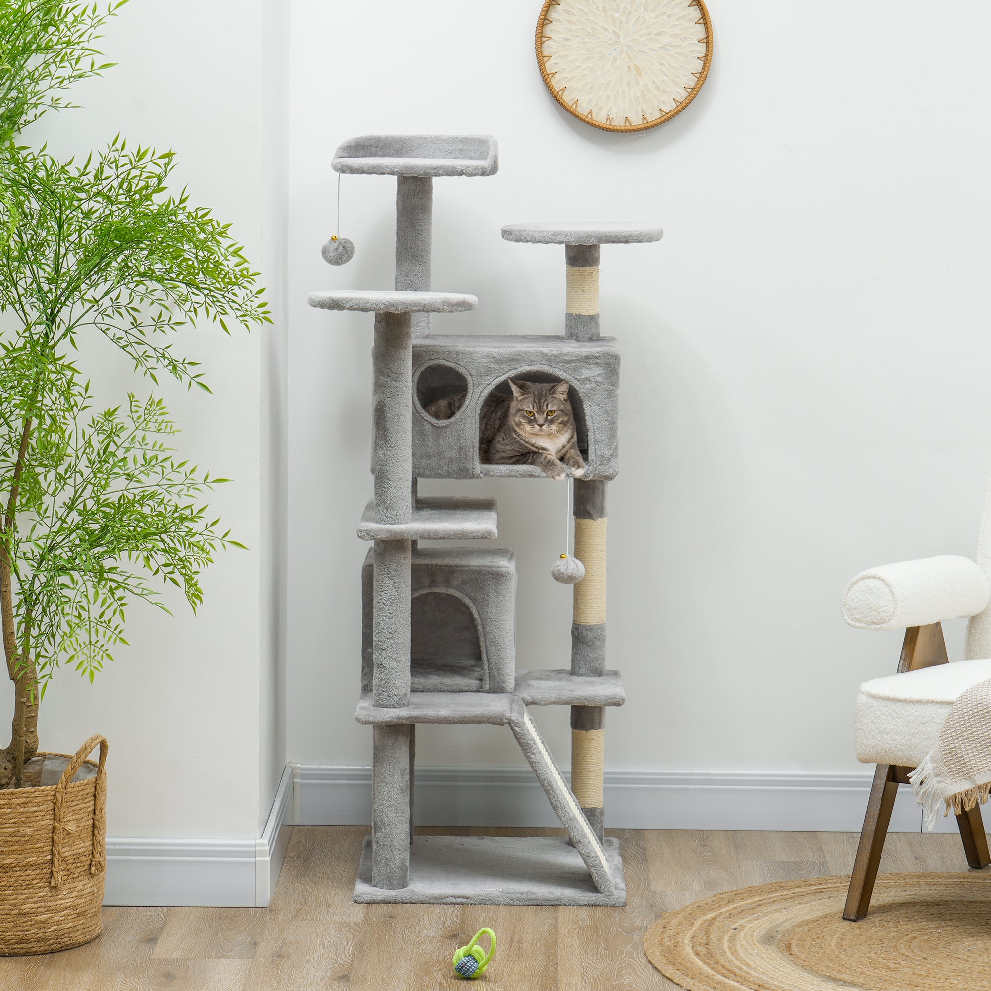 54-inch Multi-Level Cat Tree with Scratching Posts, Condos, Bed, Platf
