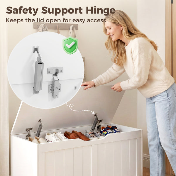 Coffre de rangement de 35,9 gal avec couvercle à fermeture lente et fonction banc – Blanc
