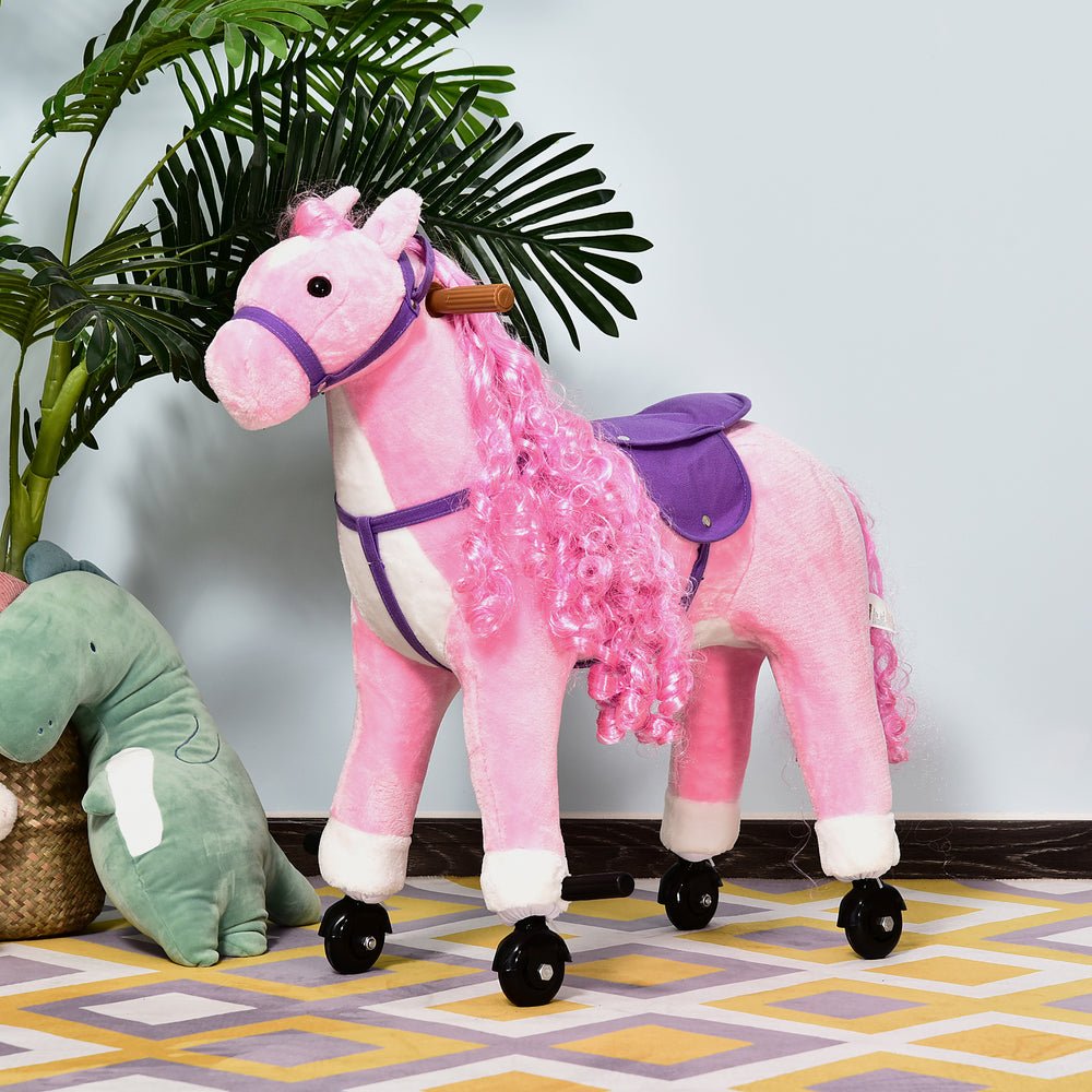 Rocking horse for toddlers 3 years old, with sound and wheel, pink