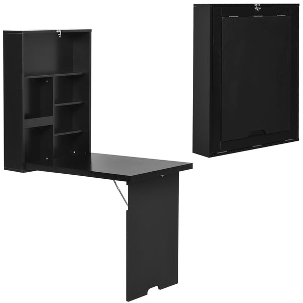 Bureau mural pliable et convertible multifonctionnel et peu encombrant, noir