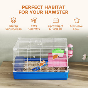 Cage bleue à 2 niveaux pour petits hamsters et gerbilles