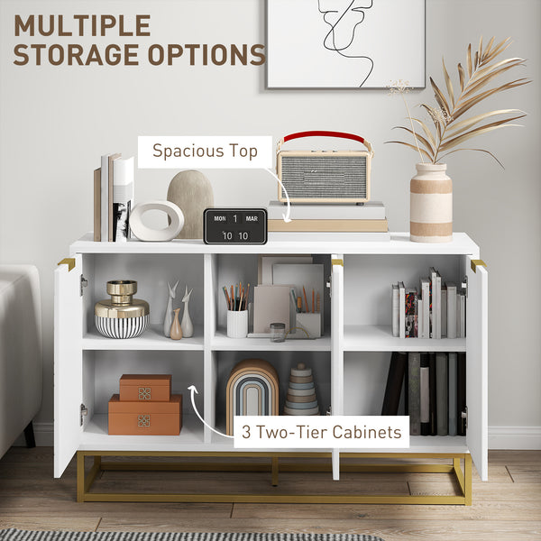 Buffet de rangement avec 3 portes et étagères réglables, blanc