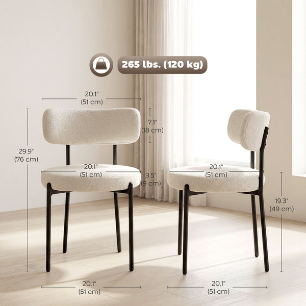 Set of 4 modern kitchen chairs with Berber fleece upholstery and steel legs for the living room, beige