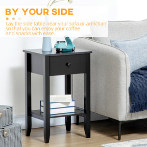 Lot de 2 tables d'appoint avec tiroir et étagère inférieure, noir