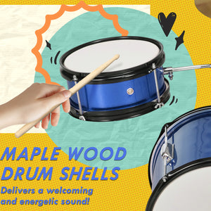 7-piece children's drum set with seat, cymbal, pedal and drumsticks, blue