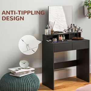 Coiffeuse avec miroir, tiroirs et compartiments, noire