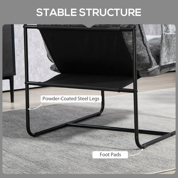 Fauteuil avec poches latérales et structure en acier, gris