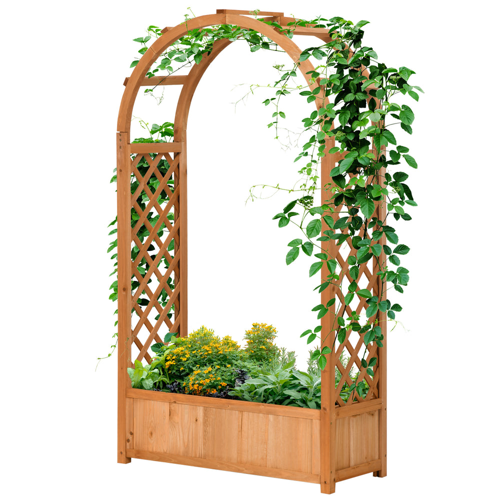 Jardinière surélevée avec treillis en arche pour plantes grimpantes, marron