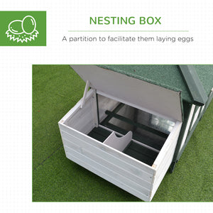 77" Chicken Coop with Nesting Box and Outdoor Run, Green